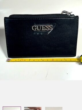 GUESS Black Leather Zip Card Case